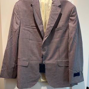 David Donahue Sports Jacket 44S Blazer Plaid Purple Blue